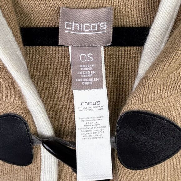 Chico’s Knit Poncho Cape Tan Cardigan Sweater Hooded Lagenlook Women One Size - Picture 10 of 15